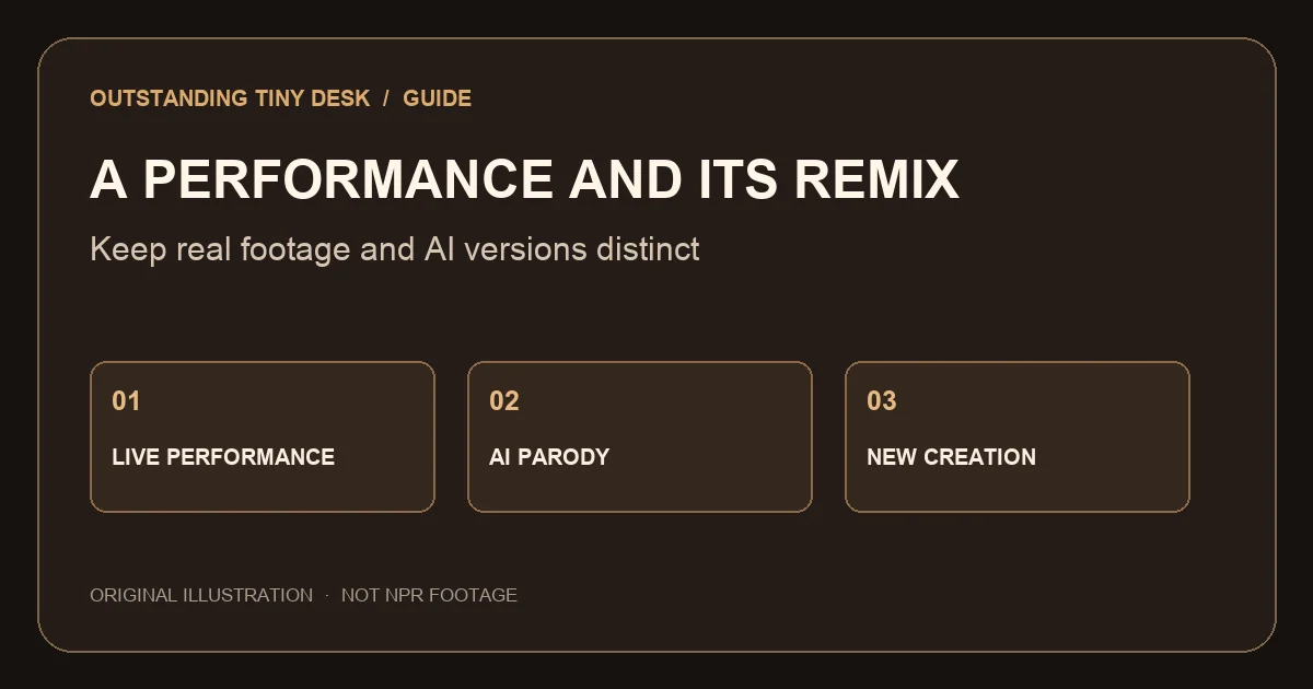 Diagram contrasting a live performance, AI parody and new creation